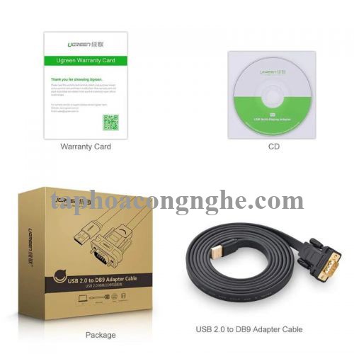Ugreen 20221 3M Cáp tín hiệu chuyển đổi USB 2.0 sang COM RS232 dáng dẹt cao cấp CR107 30020221